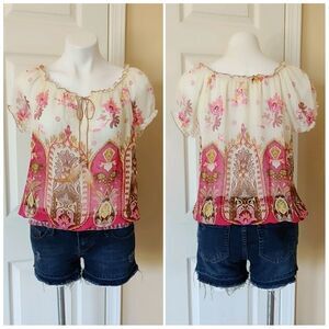 Sugar Tart sheer paisley peasant blouse sz M